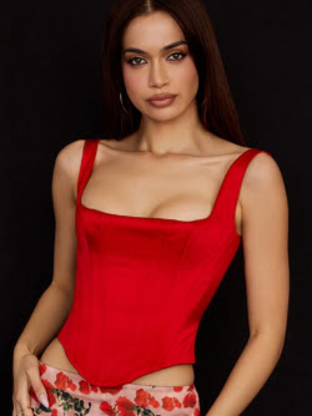 HouseofCB Rafa Scarlet Satin Longline Corset, Size L